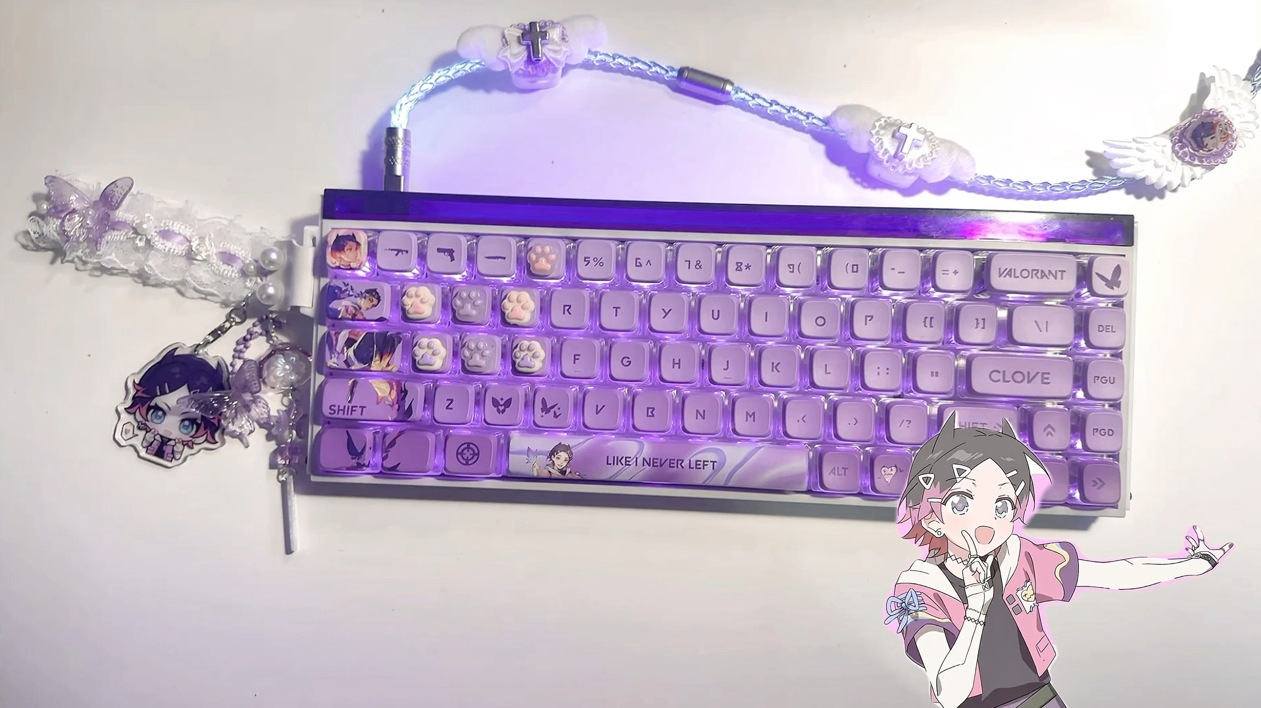 Gaming Keyboard Hand - Custom Pink Blue Illuminated Aviator Cable,