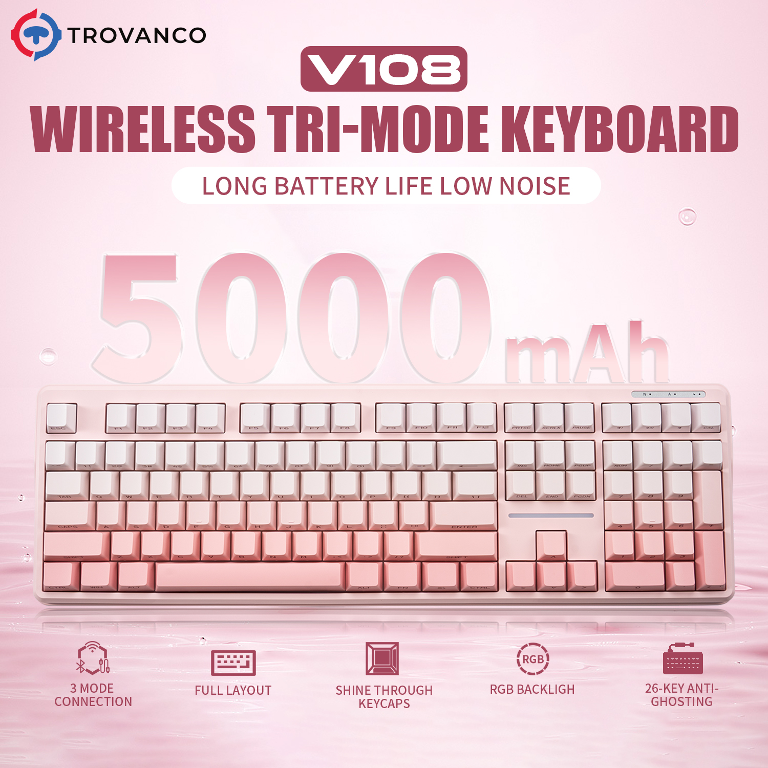 V108 Bluetooth Keyboard Wired& - Gaming Keyboard No Noise recensione e prezzo
