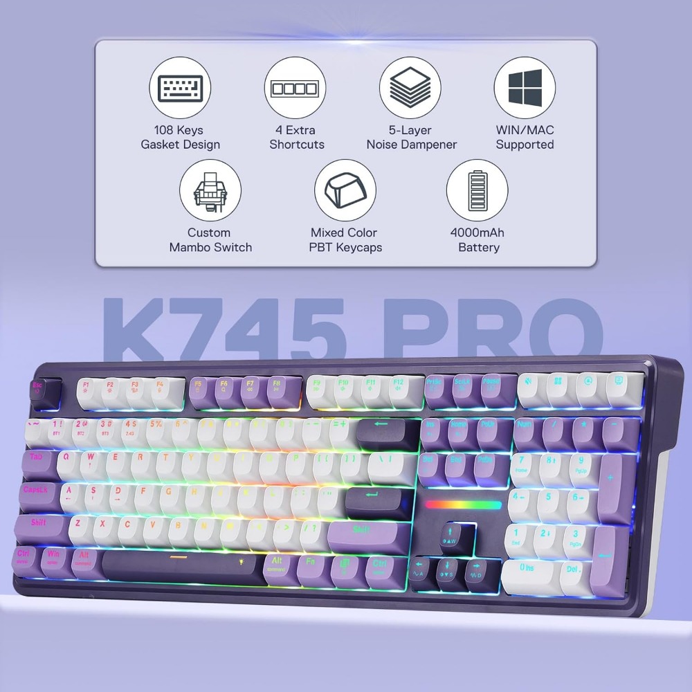 Wireless RGB Mechanical Gaming - Gaming Keyboard No Noise recensione e prezzo